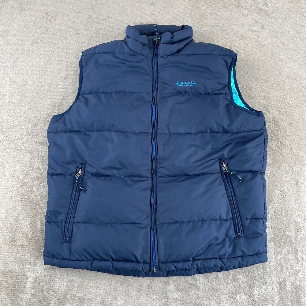 Vintage Abercrombie & Fitch Men Large Blue Goose Down Full Zip Pockets Outdoor